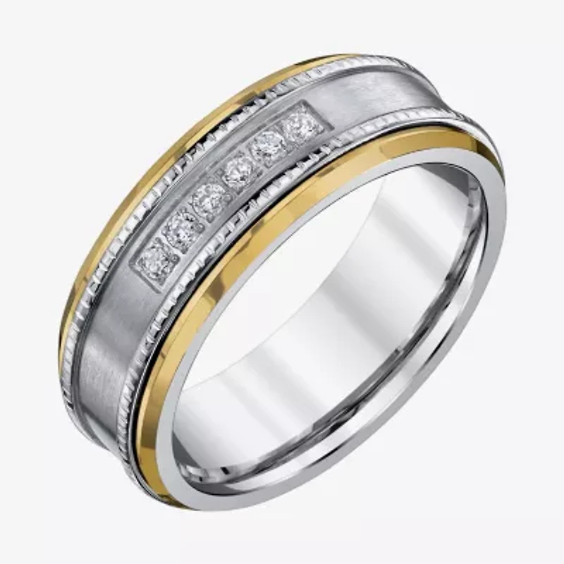 Mens 8MM 1/8 CT. T.W. Natural White Diamond Stainless Steel Wedding Band