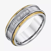 Mens 8MM 1/8 CT. T.W. Natural White Diamond Stainless Steel Wedding Band