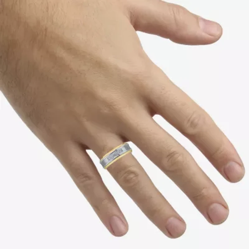 Mens 8MM 1/8 CT. T.W. Natural White Diamond Stainless Steel Wedding Band