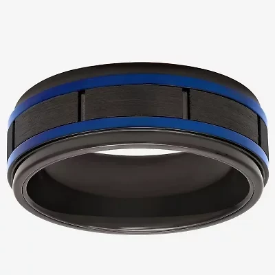 "Thin Blue Line" Mens 8MM Tungsten Wedding Band
