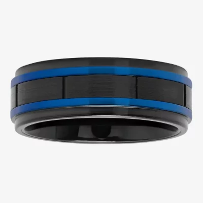 "Thin Blue Line" Mens 8MM Tungsten Wedding Band