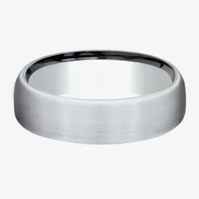 Mens 6.5MM 10K White Gold Wedding Band