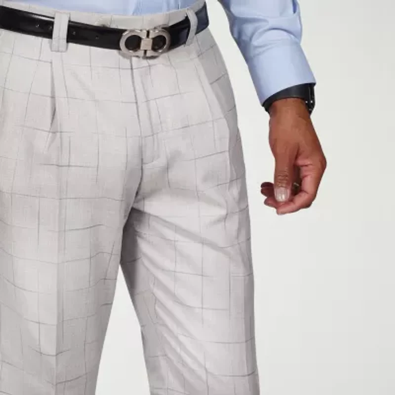 Steve Harvey Mens Windowpane Classic Fit Pleated Front Suit Pant