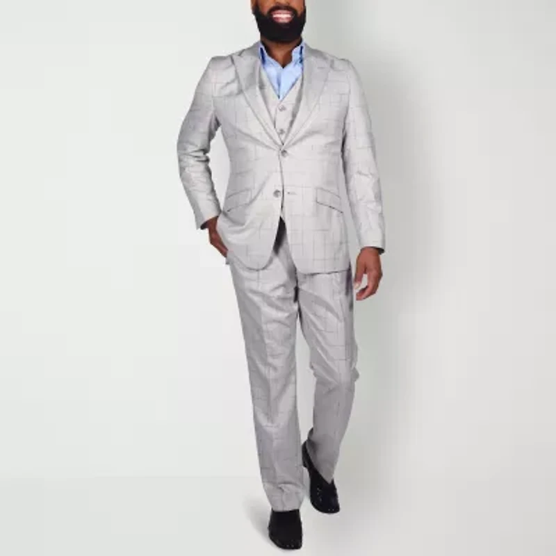 Steve Harvey Mens Classic Fit Windowpane Suit Jacket