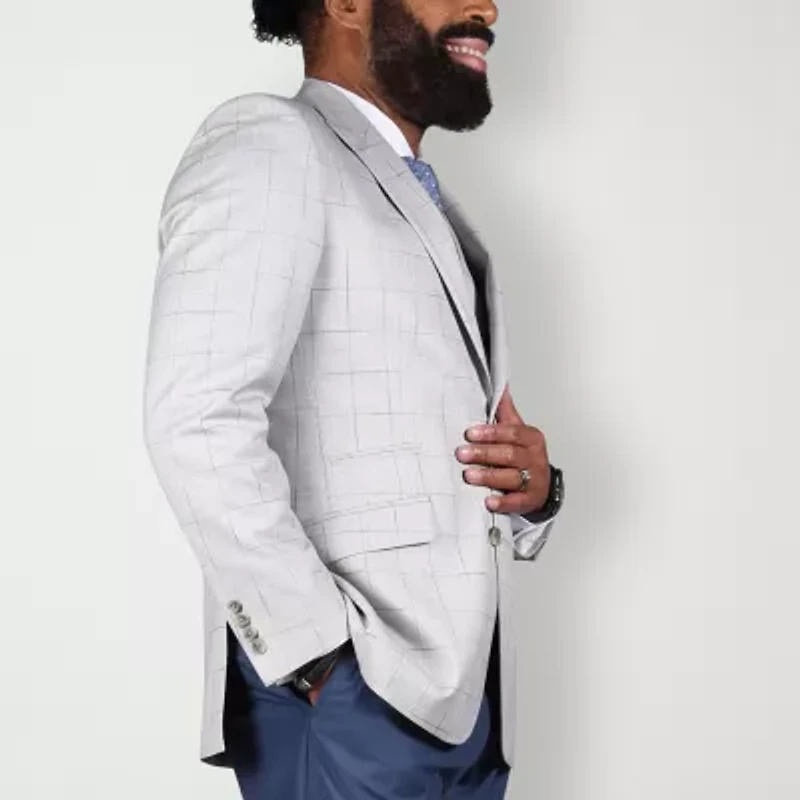 Steve Harvey Mens Classic Fit Windowpane Suit Jacket