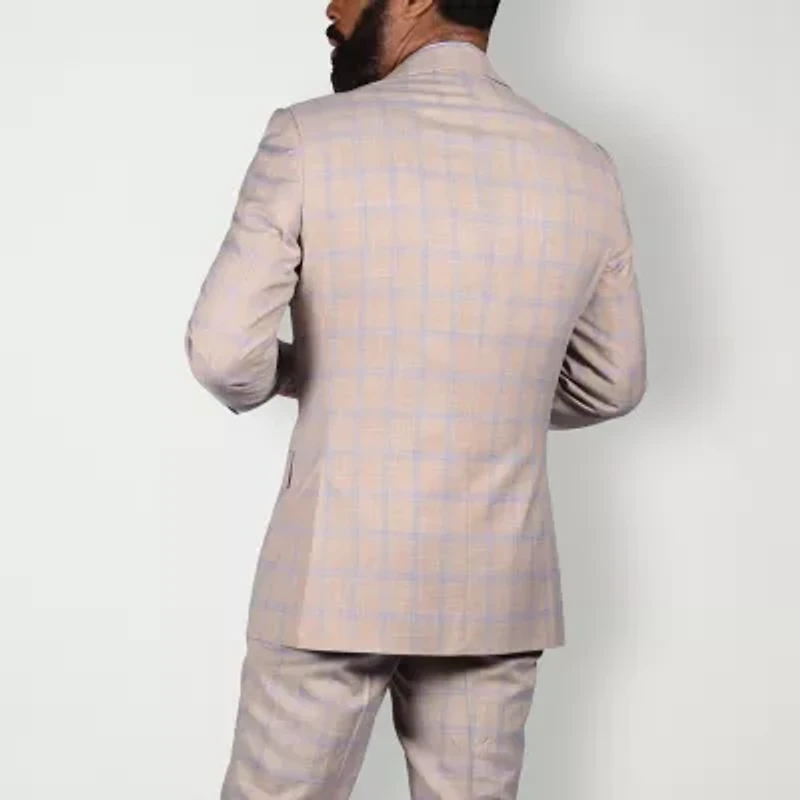 Steve Harvey Mens Stretch Fabric Classic Fit Plaid Suit Jacket