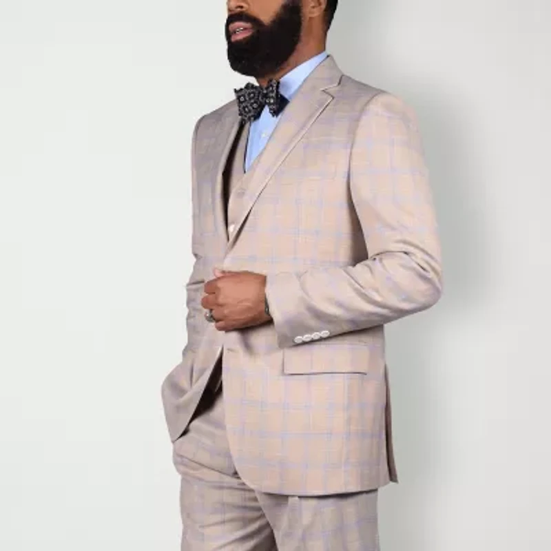 Steve Harvey Mens Stretch Fabric Classic Fit Plaid Suit Jacket