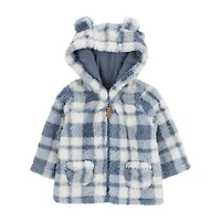Carter's Baby Boys Hooded Long Sleeve Zipper Plaid Cardigan