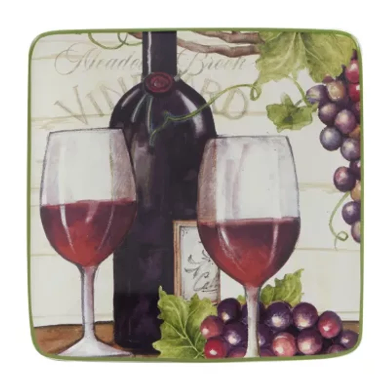 Certified International Meadow Brook Vineyard Canape 4-pc. Earthenware Appetizer Plate