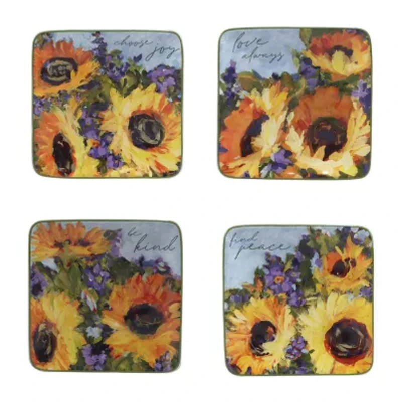 Certified International Sunflower Bouquet Canape 4-pc. Earthenware Appetizer Plate