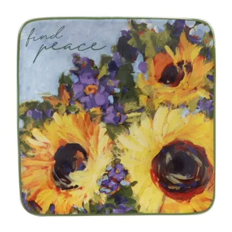 Certified International Sunflower Bouquet Canape 4-pc. Earthenware Appetizer Plate