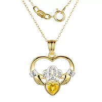 Heart-Shaped Genuine Citrine and Diamond-Accent Claddagh Pendant Necklace