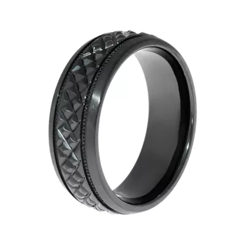 Mens Textured Black Zirconium Wedding Band