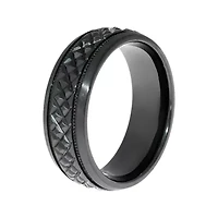 Mens Textured Black Zirconium Wedding Band