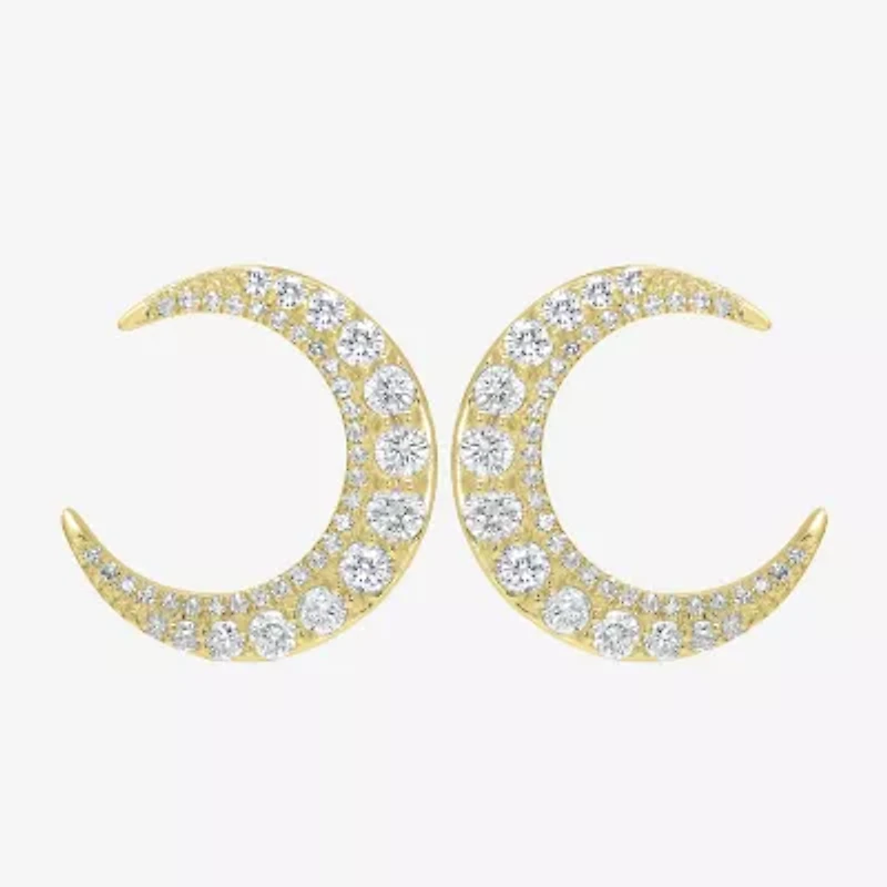 7/8 CT. T.W. Natural White Diamond 14K Gold 17.2mm Moon Stud Earrings