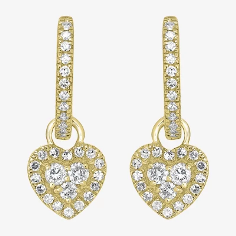 Womens 3/8 CT. T.W. Natural White Diamond 14K Gold 17mm Heart Hoop Earrings