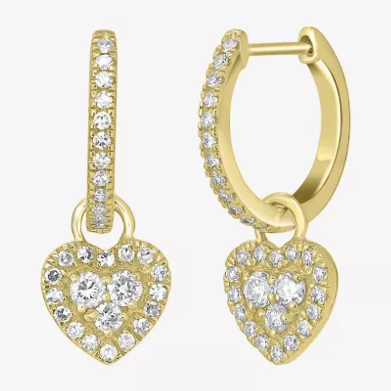 Womens 3/8 CT. T.W. Natural White Diamond 14K Gold 17mm Heart Hoop Earrings