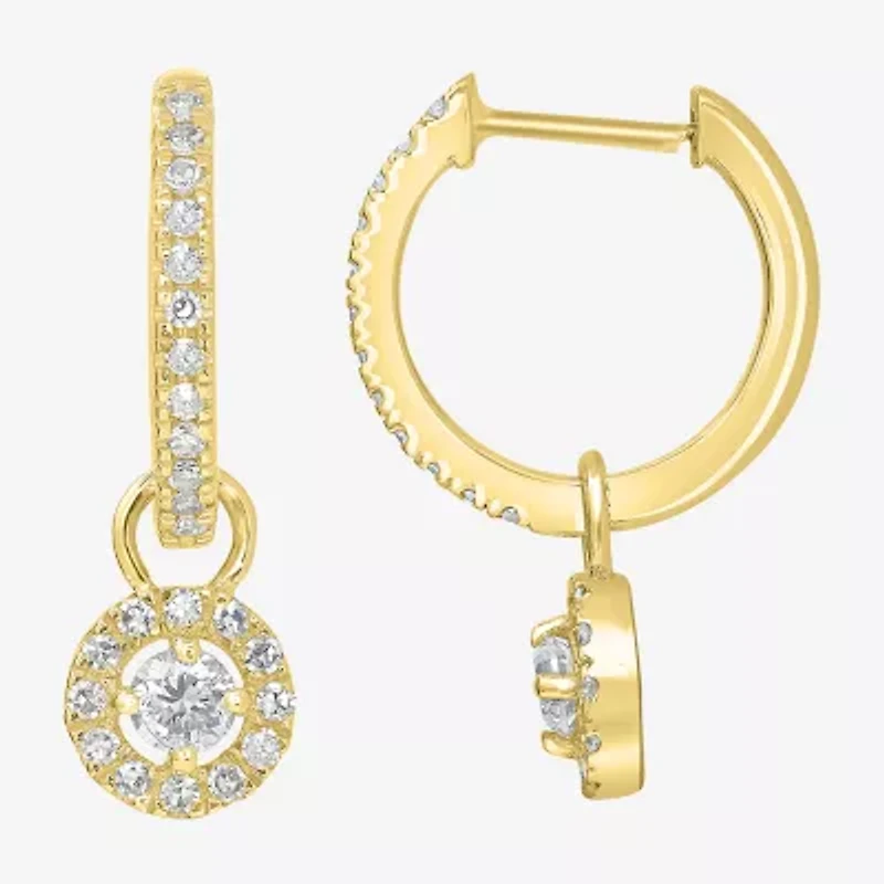 Womens 1/3 CT. T.W. Natural White Diamond 14K Gold 16mm Round Hoop Earrings