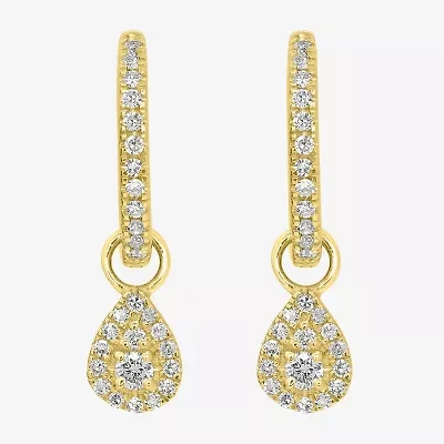 Womens 1/4 CT. T.W. Natural White Diamond 14K Gold 17.5mm Pear Hoop Earrings