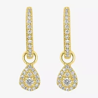 Womens 1/4 CT. T.W. Natural White Diamond 14K Gold 17.5mm Pear Hoop Earrings