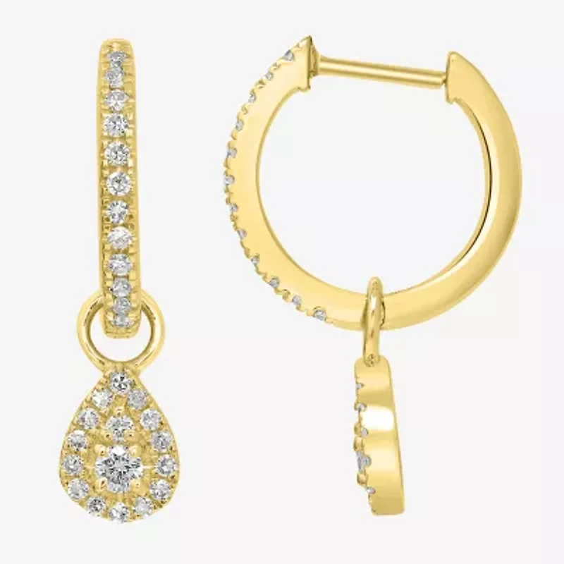 Womens 1/4 CT. T.W. Natural White Diamond 14K Gold 17.5mm Pear Hoop Earrings
