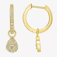 Womens 1/4 CT. T.W. Natural White Diamond 14K Gold 17.5mm Pear Hoop Earrings