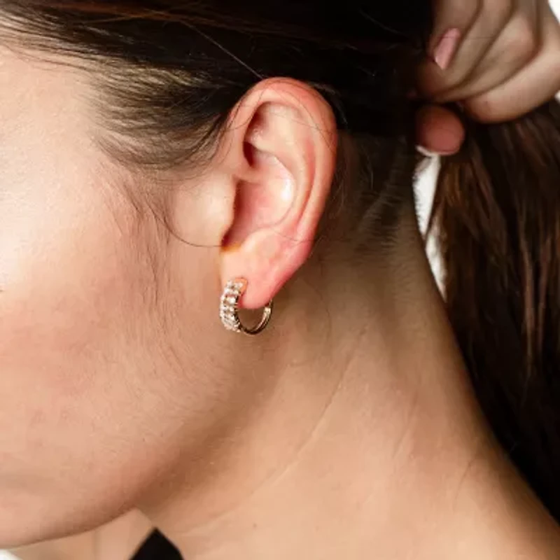Womens 1/2 CT. T.W. Natural White Diamond 14K Gold 13.5mm Hoop Earrings