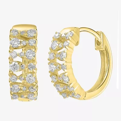 Womens 1/2 CT. T.W. Natural White Diamond 14K Gold 13.5mm Hoop Earrings