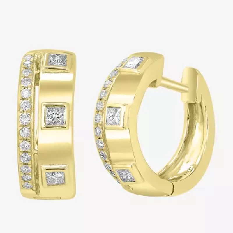 Womens 1/3 CT. T.W. Natural White Diamond 14K Gold 14mm Hoop Earrings