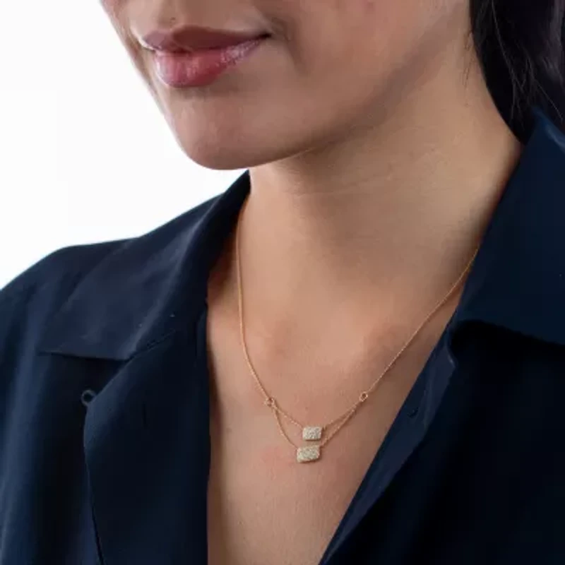 Double Layer Womens 3/8 CT. T.W. Natural White Diamond 14K Gold Rectangular 15 Inch Pendant Necklace