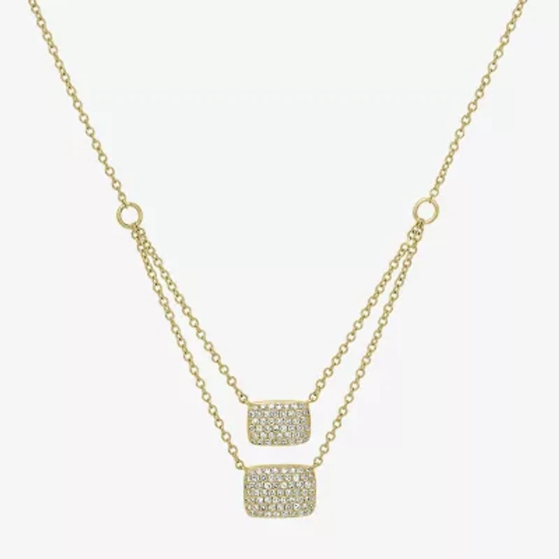 Double Layer Womens 3/8 CT. T.W. Natural White Diamond 14K Gold Rectangular 15 Inch Pendant Necklace