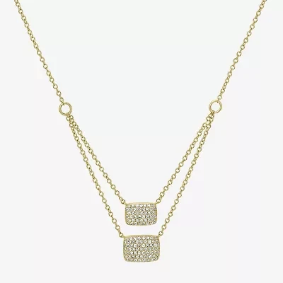 Double Layer Womens 3/8 CT. T.W. Natural White Diamond 14K Gold Rectangular 15 Inch Pendant Necklace