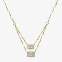 Double Layer Womens 3/8 CT. T.W. Natural White Diamond 14K Gold Rectangular 15 Inch Pendant Necklace