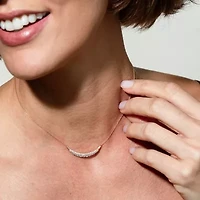 Bar Womens 3/4 CT. T.W. Natural White Diamond 14K Gold Bar Curved 15 Inch Pendant Necklace