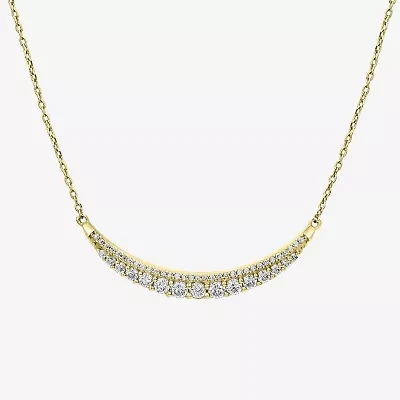 Bar Womens 3/4 CT. T.W. Natural White Diamond 14K Gold Bar Curved 15 Inch Pendant Necklace