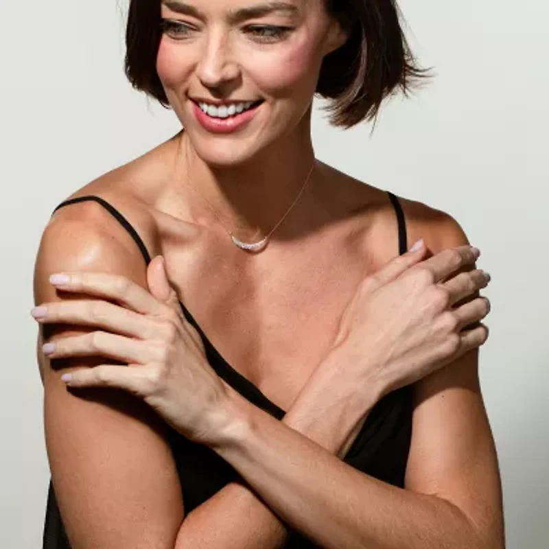 Bar Womens 3/4 CT. T.W. Natural White Diamond 14K Gold Bar Curved 15 Inch Pendant Necklace