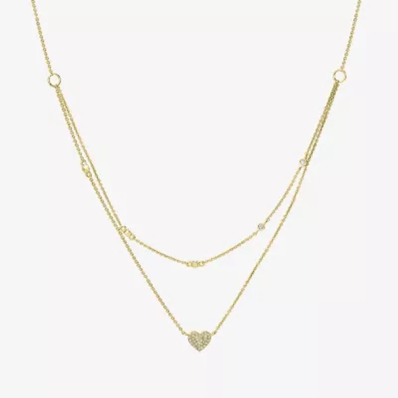 Double Layer Womens 1/8 CT. T.W. Natural White Diamond 14K Gold Heart 15 Inch Pendant Necklace