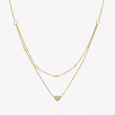 Double Layer Womens 1/8 CT. T.W. Natural White Diamond 14K Gold Heart 15 Inch Pendant Necklace