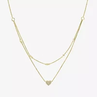 Double Layer Womens 1/8 CT. T.W. Natural White Diamond 14K Gold Heart 15 Inch Pendant Necklace