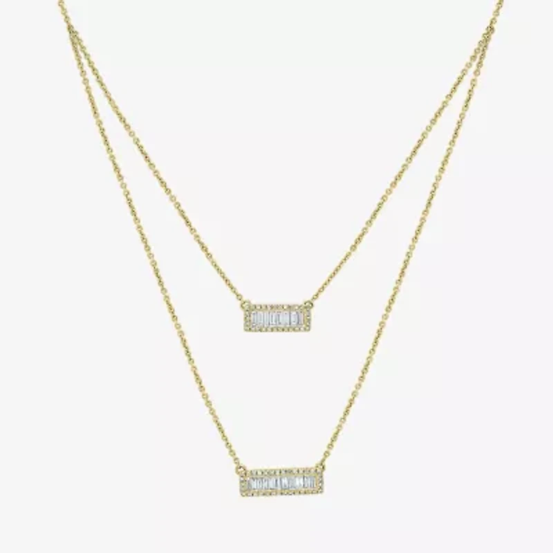 Double Layer Womens 5/8 CT. T.W. Natural White Diamond 14K Gold Bar 15 Inch Pendant Necklace