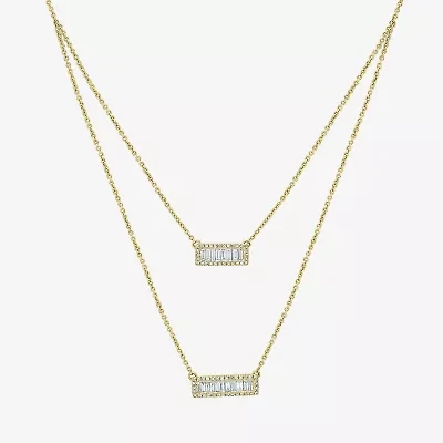 Double Layer Womens 5/8 CT. T.W. Natural White Diamond 14K Gold Bar 15 Inch Pendant Necklace