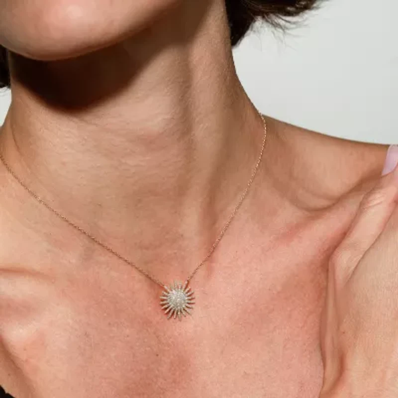 Starburst Womens 1/2 CT. T.W. Natural White Diamond 14K Gold Sunburst 15 Inch Pendant Necklace