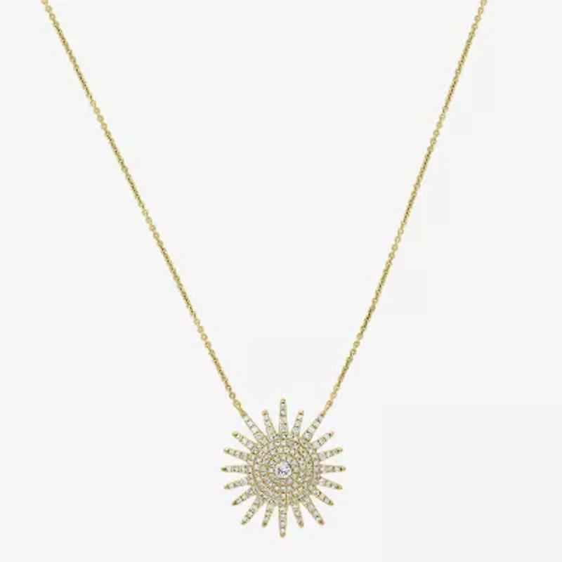 Starburst Womens 1/2 CT. T.W. Natural White Diamond 14K Gold Sunburst 15 Inch Pendant Necklace