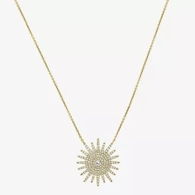 Starburst Womens 1/2 CT. T.W. Natural White Diamond 14K Gold Sunburst 15 Inch Pendant Necklace