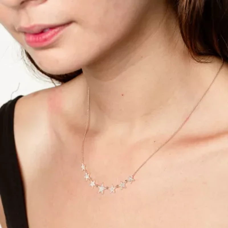 Womens 3/8 CT. T.W. Natural White Diamond 14K Gold Star 15 Inch Pendant Necklace