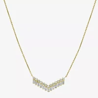V-Shaped Womens White Diamond 14K Gold 15 Inch Chevron Necklace