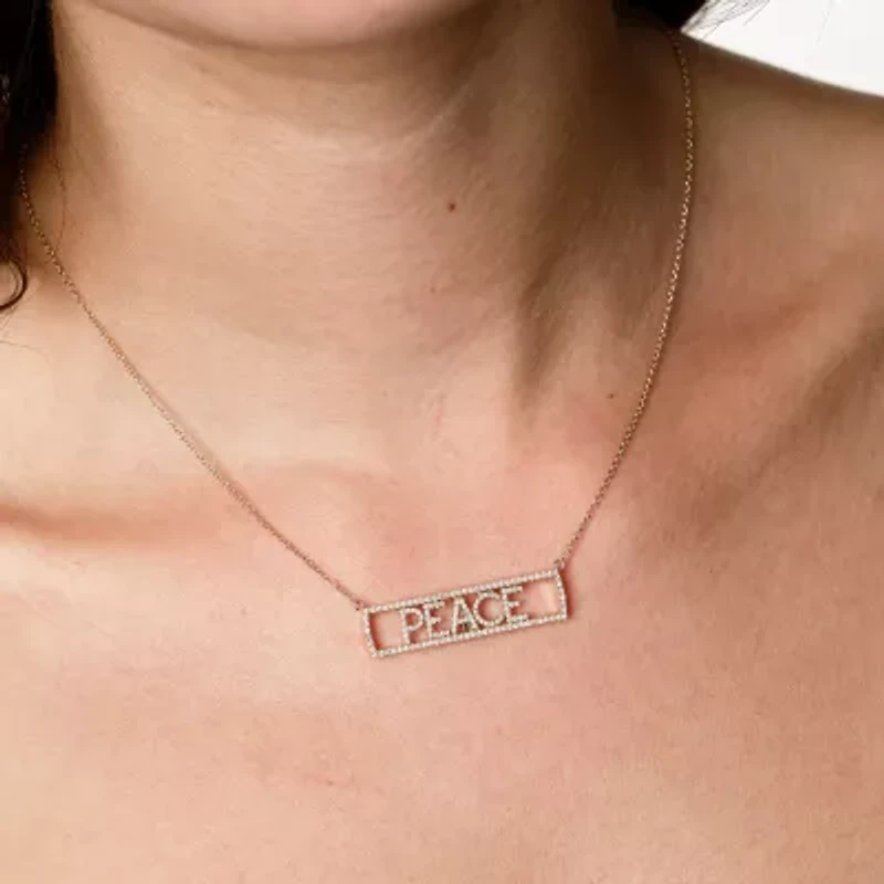 "Peace" Womens 3/8 CT. T.W. Natural White Diamond 14K Gold Bar 15 Inch Pendant Necklace