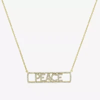 "Peace" Womens 3/8 CT. T.W. Natural White Diamond 14K Gold Bar 15 Inch Pendant Necklace