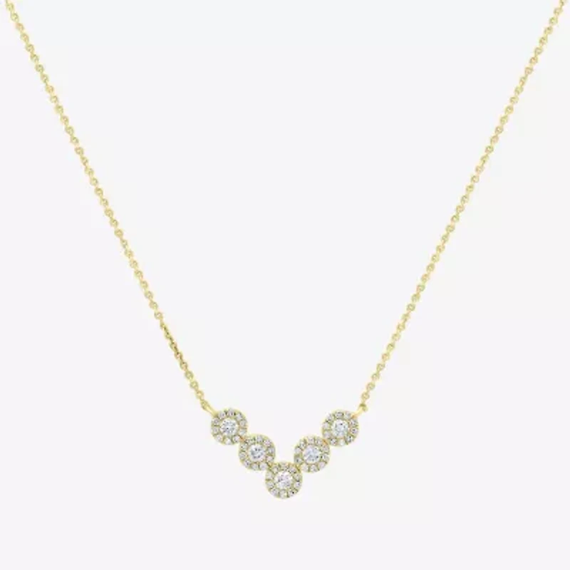 V-Shaped Womens White Diamond 14K Gold 15 Inch Chevron Necklace