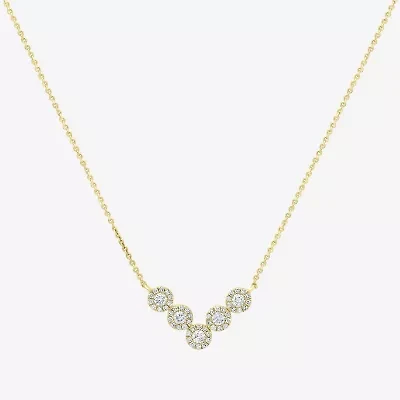 V-Shaped Womens White Diamond 14K Gold 15 Inch Chevron Necklace